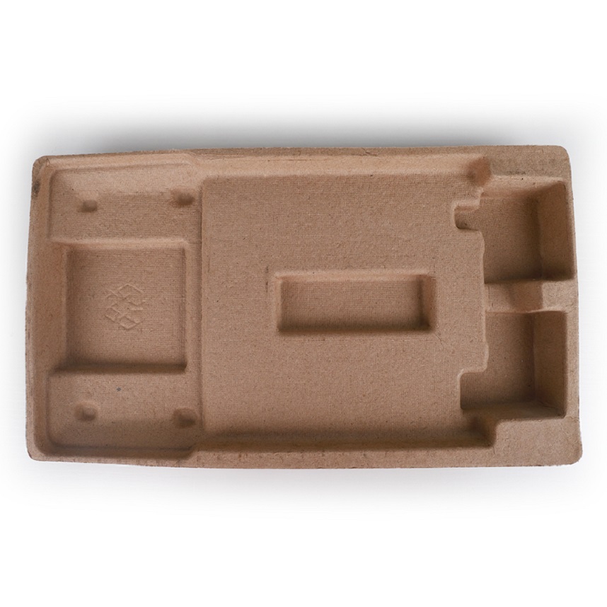 Molded pulp packaging tray with shaped protective compartments