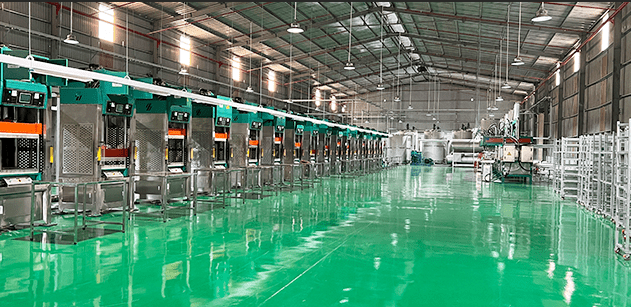 Production interior with packaging equipment